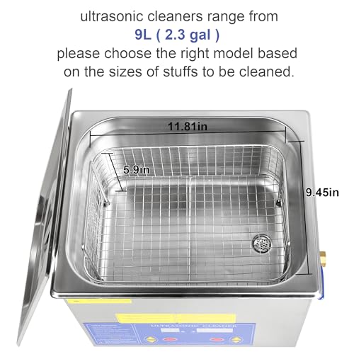 Kendal Commercial Grade 240watts 9L Ultrasonic Cleaner 40kHz with Digital Timer&Heater Cleaning Machine, for Watch Instruments Industrial Parts Excellent Cleaner Solution