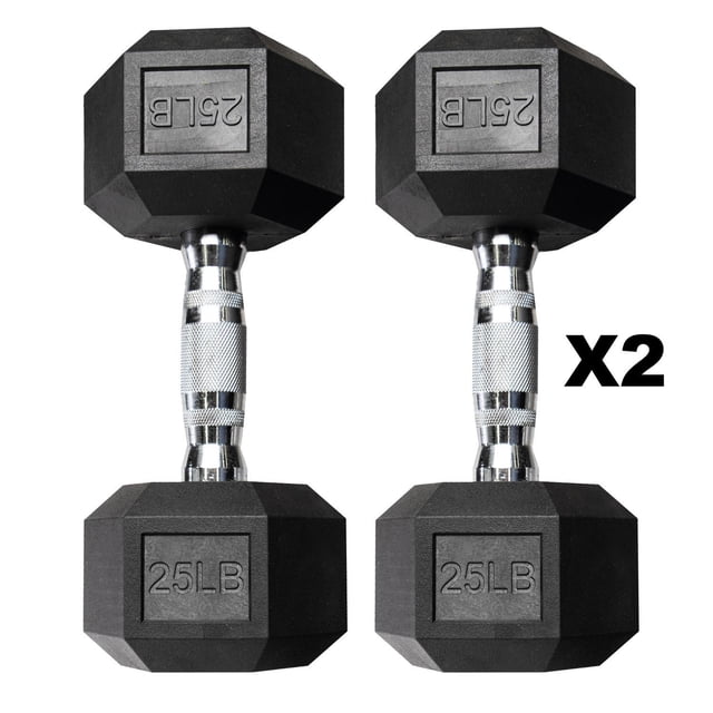 Mancuernas Hexagonal Par 25Lbs Pesas Para Ejercicio Caucho Xtreme Life DPMH25000001