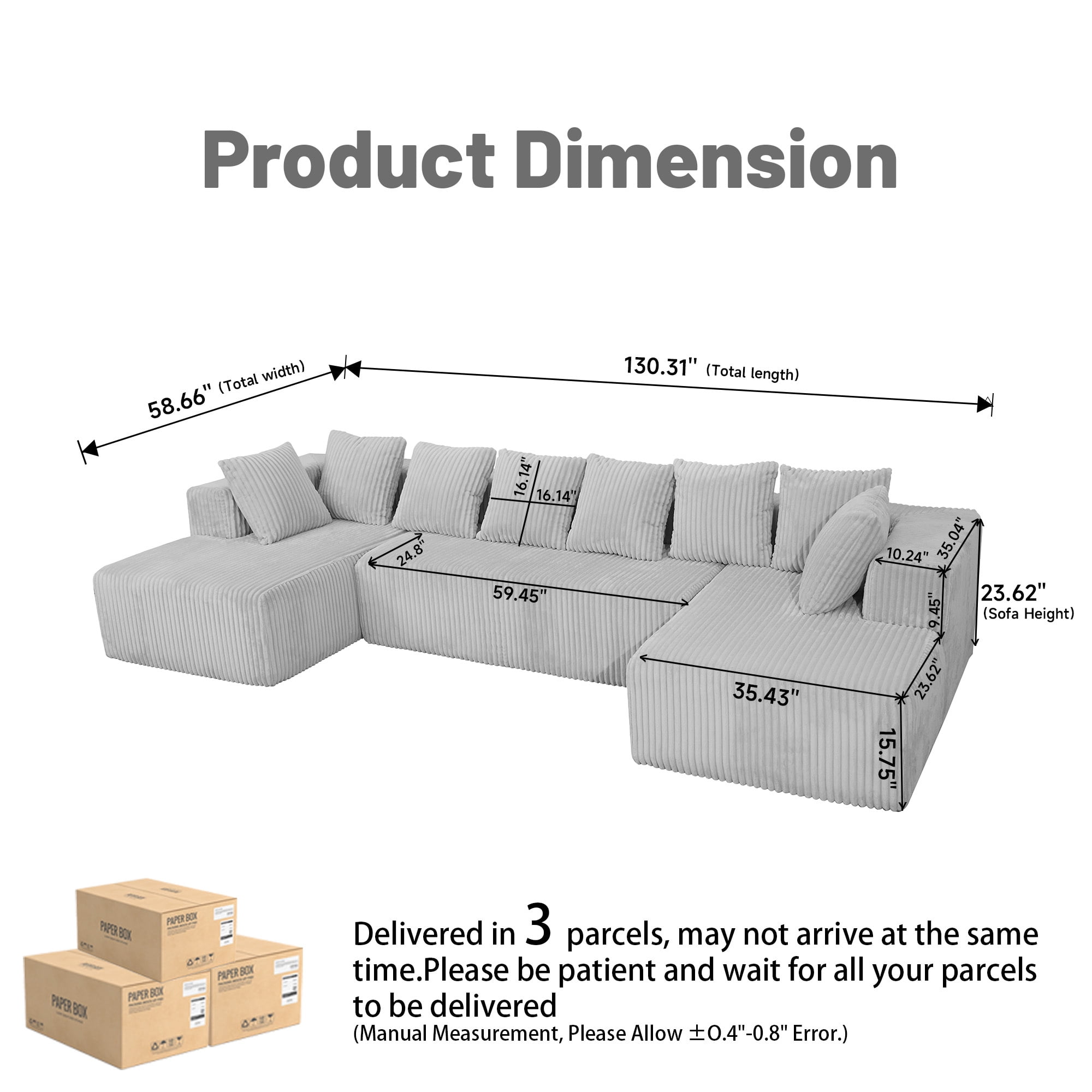 GNIXUU 130.3”Oversized Modular Sectional Sofa, Cloud Couch with