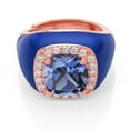 thumbnail image 2 of Gem Stone King Made in Italy 18K Rose Gold Plated Silver 10MM Blue Simulated Tanzanite and White Cubic Zirconia Blue Enamel Adjustable Expandable Ring for Women (Size 6.5), 2 of 4