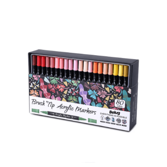 80 Colores Marcadores Plumones Acrílico Punta Pincel Kit Belug Multicolor