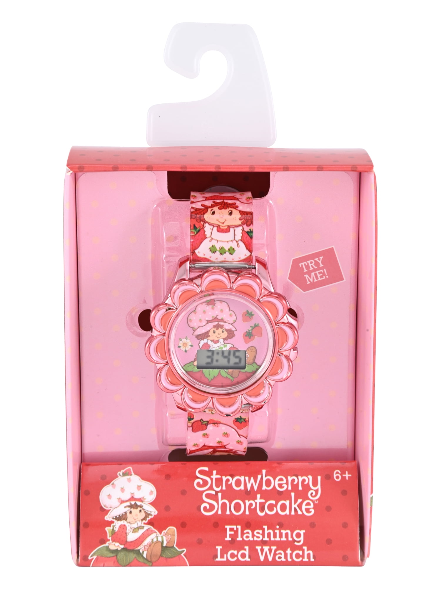 Strawberry Shortcake Grils Pink Strawberry Printed Silicone Strap Watch with Pink Scalloped Bezel; STR4013WM