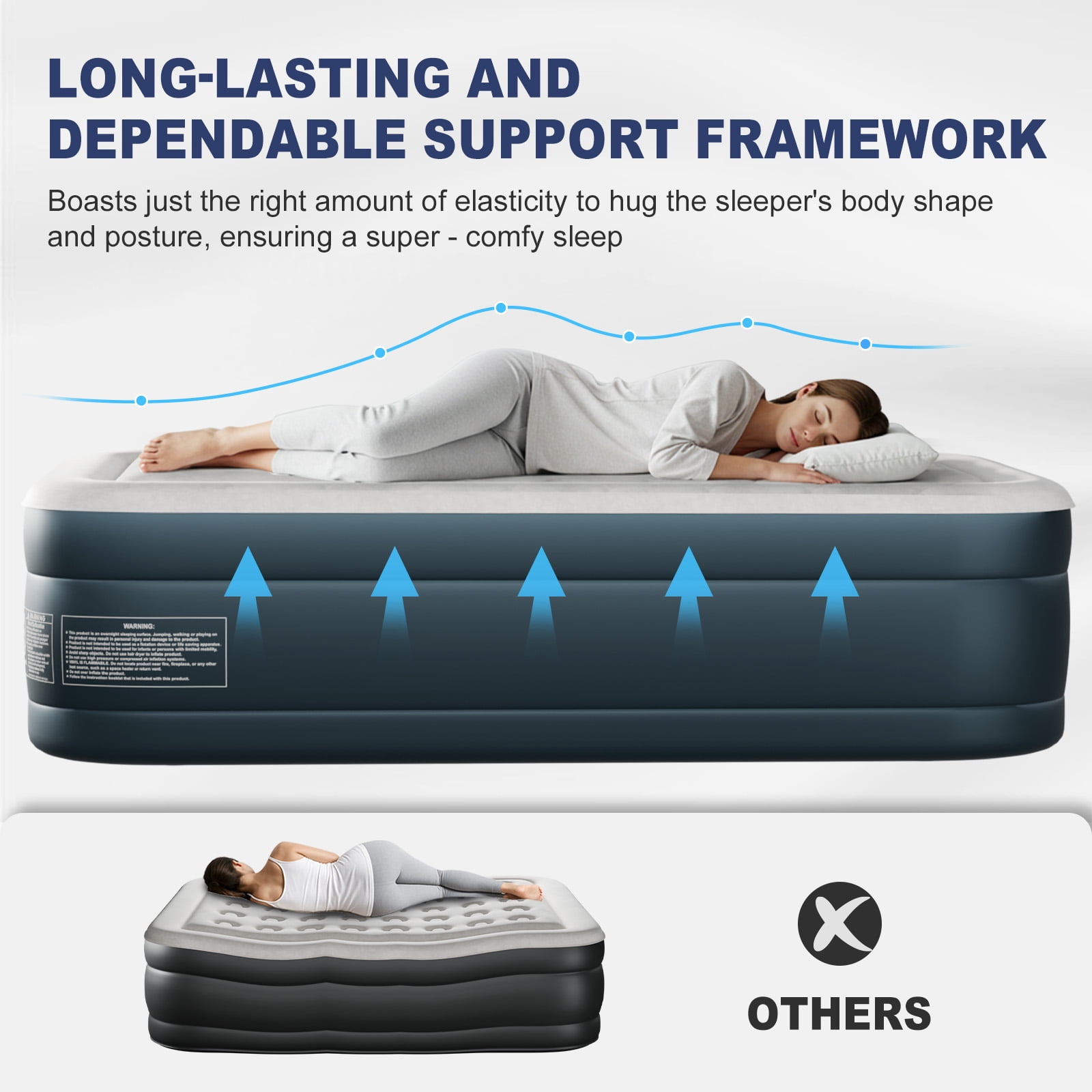 Ktaxon 18" Twin Air Mattress with Built-in Pump, Elevated Inflatable Bed, Two Chamber Airbed for Home Cmaping & Guests, Gray & White