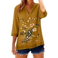 thumbnail image 4 of Guluxicc Floral Embroidered Cotton Linen Shirts for Women Summer 3/4 Sleeve Dressy Casual Loose Blouses Gauze Boho Tunic Tops, 4 of 7