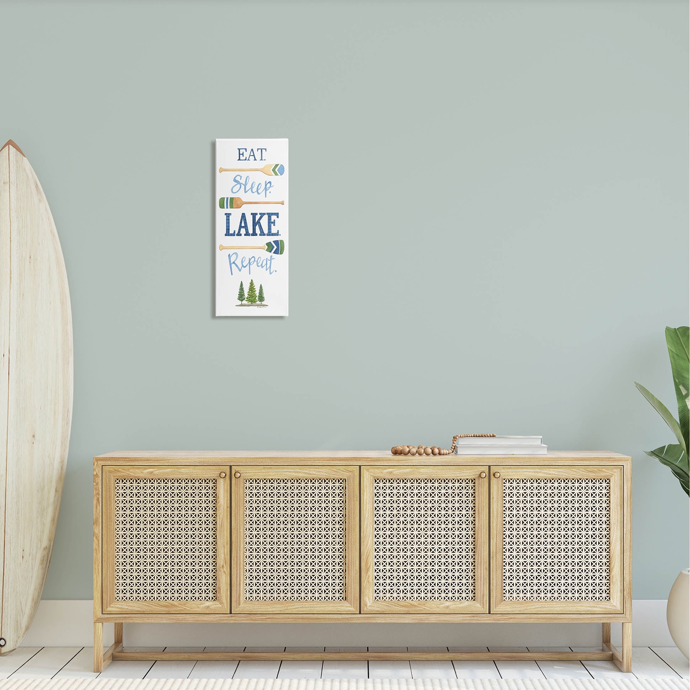 Eat Sleep Lake Repeat Oars Phrase Inspirational Graphic Art Gallery Wrapped Canvas Print Wall Art