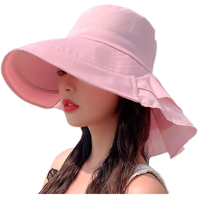 LinYooLi Chapeau de Protection Solaire Extérieur pour Femmes, Pliable, Large Bord, Queue de Cheval, Seau pour Cyclisme, Randonnée