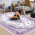 thumbnail image 3 of Homore Antique Floral Faux Wool Area Rug, 6' x 9', Purple, 3 of 8