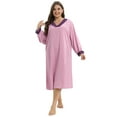 thumbnail image 2 of WBQ Womens V Neck Loungewear Lace Long Sleeve Nightgown Oversized Sleepwear Loose Side Split Sleep Dress Purple Tag XXL/US 14, 2 of 6