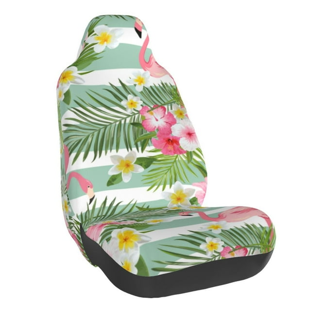 Wukai Tropical Flamingo Full Set Car Seat Covers with Soft Padding Universal Auto Front Seats Protector and Cushion Mat