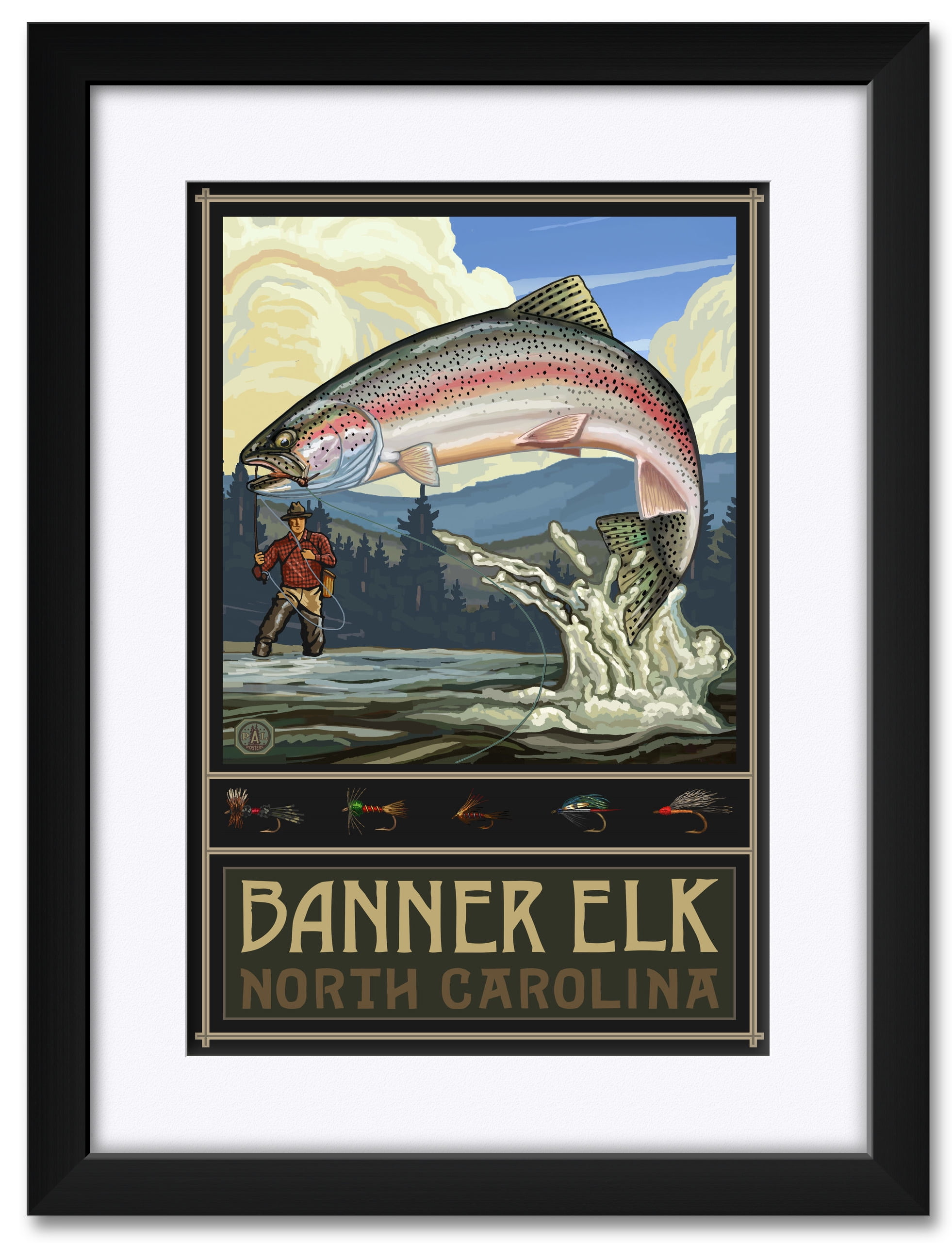 Banner Elk North Carolina Rainbow Trout Fisherman Hills Framed