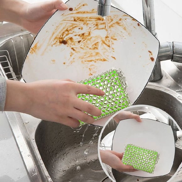 Clearance NANDIYNZHI Big Deals Square Chainmail Scrubbing Pad Stainless Steel 316 Food Grade Silica Gel Washing Pot Brush Screen Oven Plate Brush Pot Green