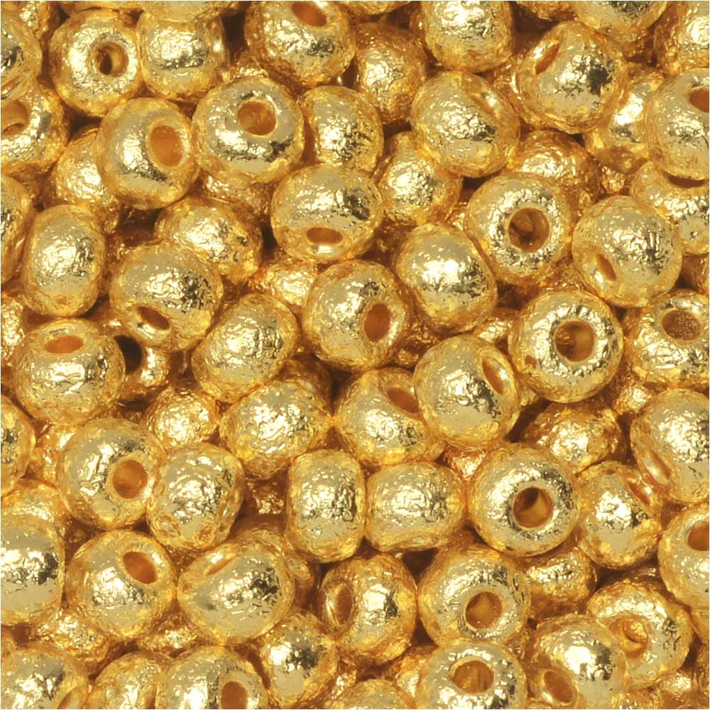 Czech Glass, 6/0 Round Seed Beads, 10 Grams, Etched 24K Gold Plated