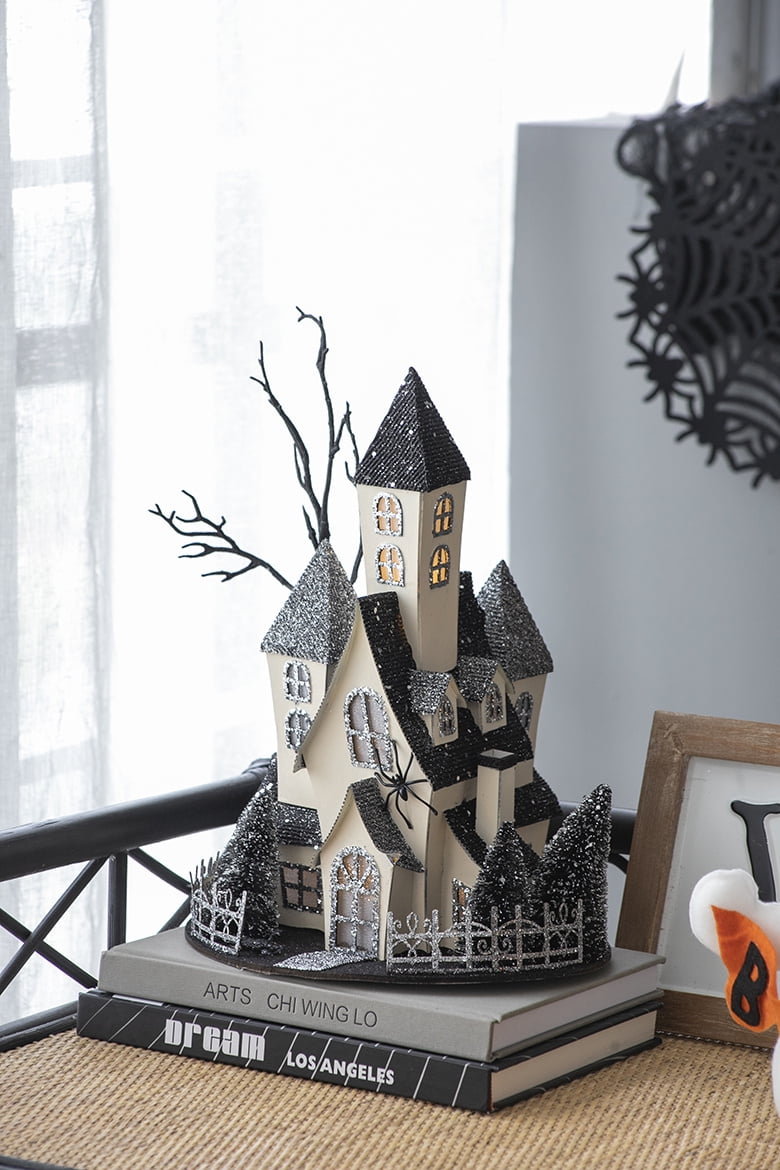 Lighted Cardboard Haunted House 13.5IN Halloween Tabletop Decor Battery-Powered Centerpiece