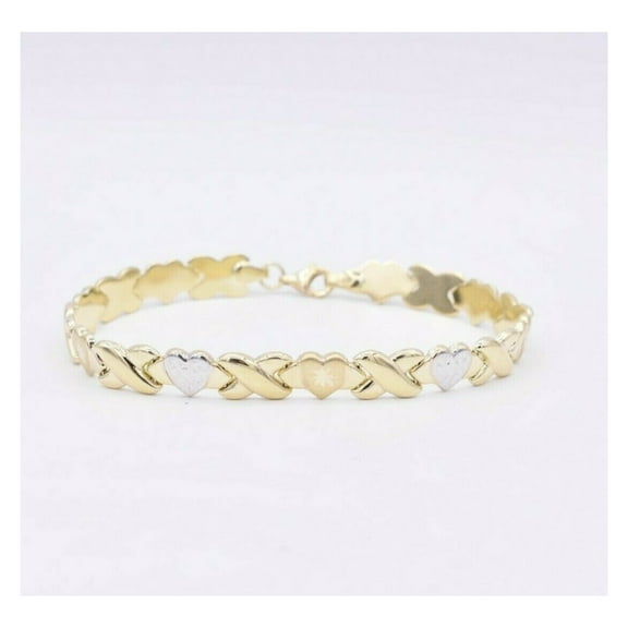 Diamond-Cut Hearts & Kisses Stampato Women’s Adult Bracelet 10K Two-Tone Gold, 4.60 Gr – Goldum NYC