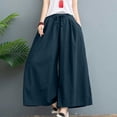 thumbnail image 2 of Womens Ice Silky Wide Leg Palazzo Pants High Waisted Casual Flowy Gaucho Pants Navy Free Size, 2 of 5