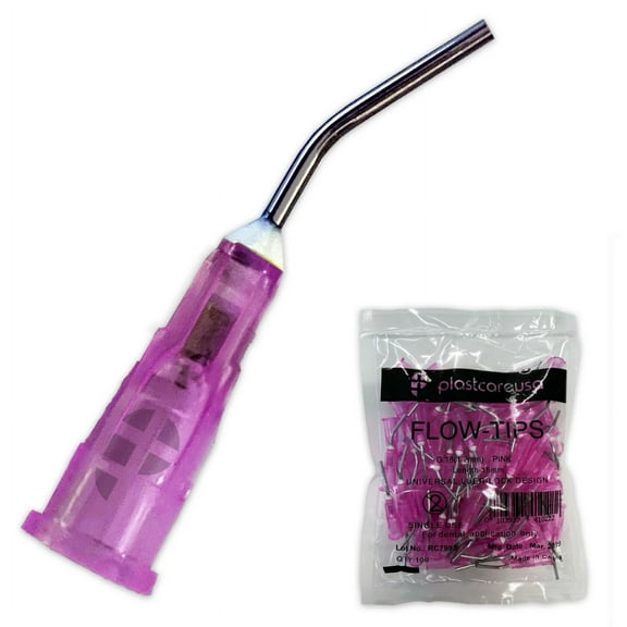 100 18G Pre-Bent Flow Dispensing Needle Tips (Pink)