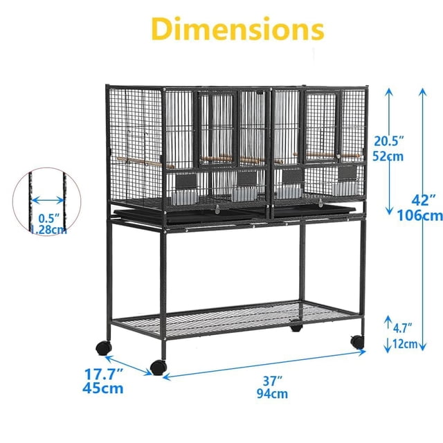 EastVita Cage de Vol pour Oiseaux avec Support Roulant, Grande Cage d'Élevage Divisée avec Roues, Volière Empilable en Fer Forgé, Noir