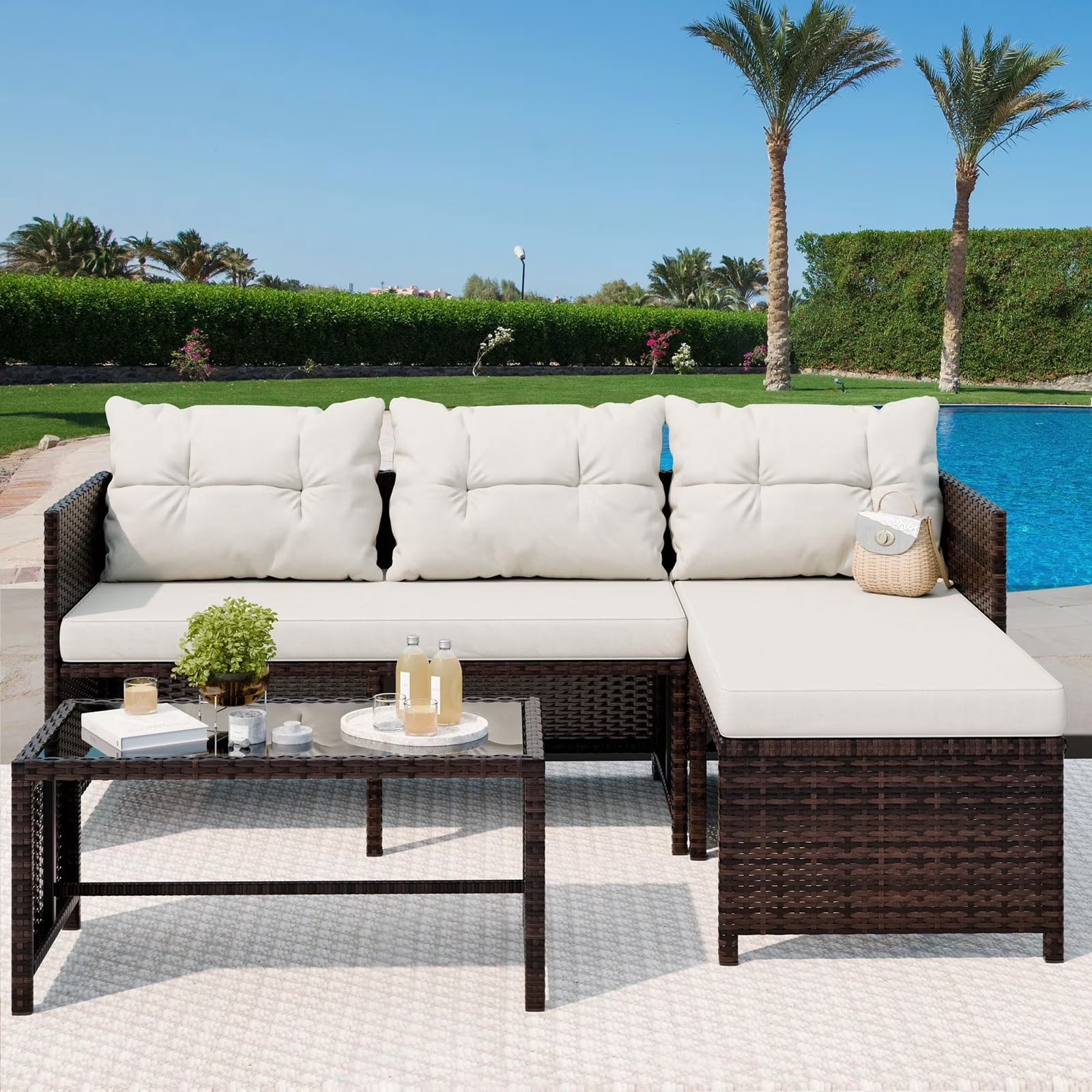 Tappio 5 Pieces Patio Furniture Sets All Weather Outdoor Sectional Patio Sofa Manual Weaving Wicker Rattan Patio Seating Sofas with Cushion and Glass Table