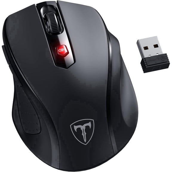 COLIKES  Wireless Mouse, 2.4G Usb Cordless Ergonomic, 6 Buttons and 5 Level 2400 Dpi, Optical Mice for Computer, Laptop, PC, Mac, Black