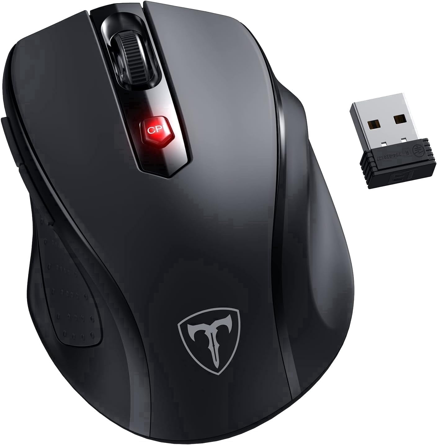 COLIKES Wireless Mouse, 2.4G Usb Cordless Ergonomic, 6 Buttons and 5 Level 2400 Dpi, Optical Mice for Computer, Laptop, PC, Mac, Black