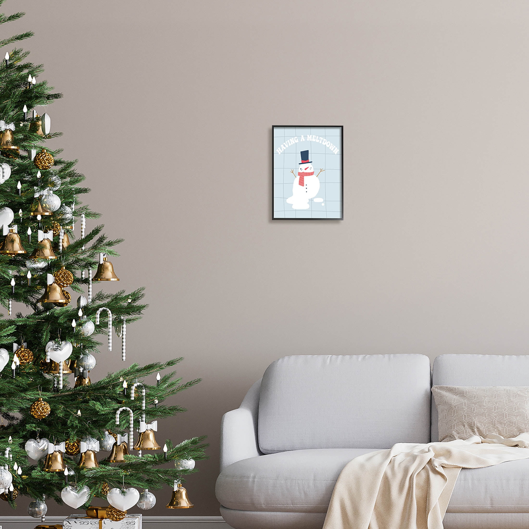 Having A Meltdown Funny Snowman Holiday Graphic Art Black Framed Art Print Wall Art