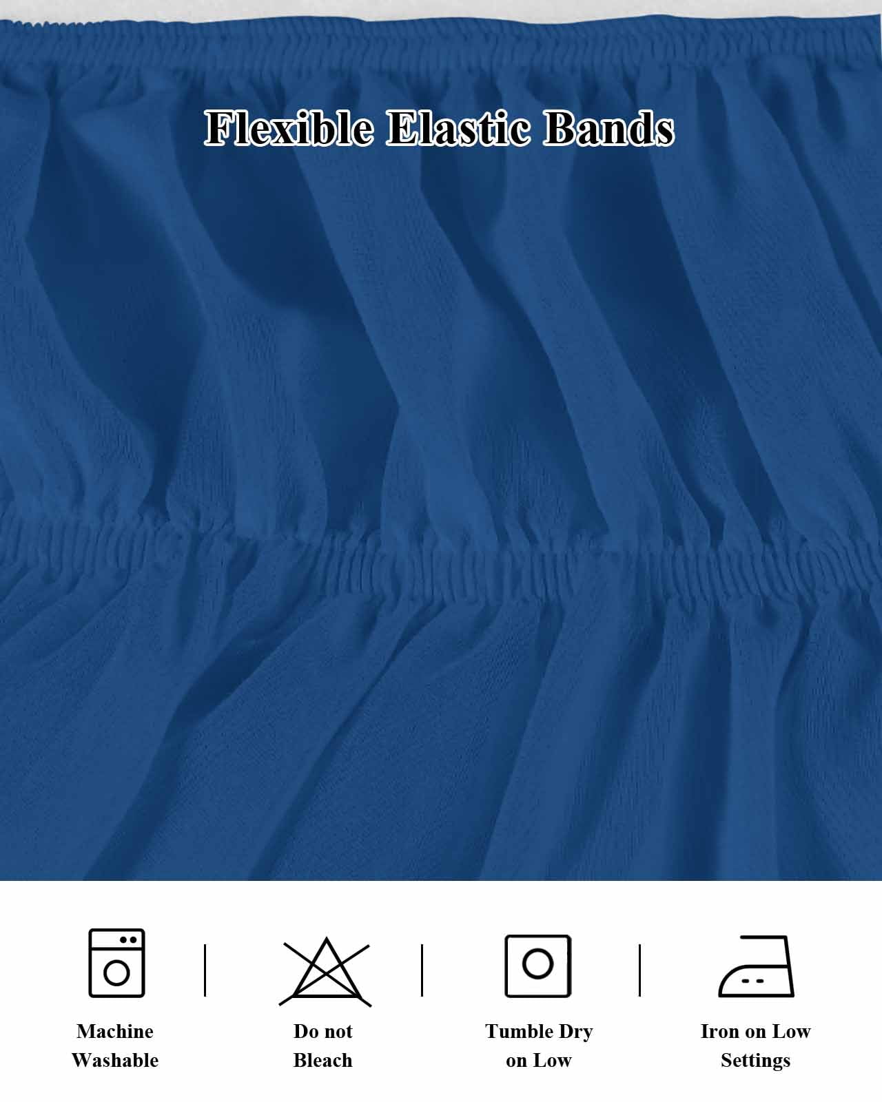 Pure Navy Blue Wrap Around Bed Skirts for Queen Bed 16" Drop, Bed Skirt with Adjustable Elastic Belt Dust Ruffle Bed Valance for Bedroom Hotel Luxury Simple Solid Color Bed Frame Cover