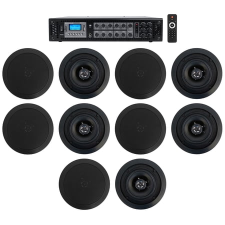 Rockville Commercial Amp+10) 5.25 2-Way Black Ceiling Speakers 4 Hotel/Office