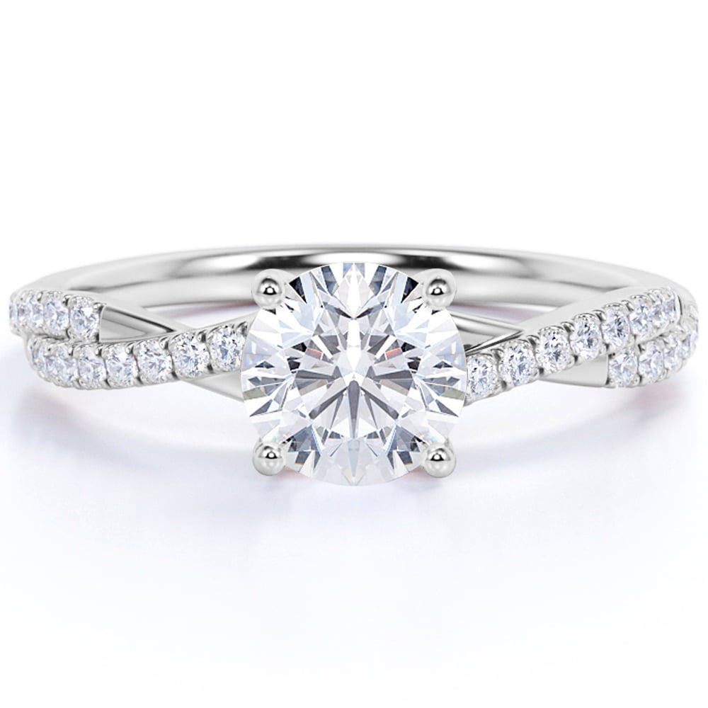 Bague De Fiançailles Moissanite 2.85 Ct - Coupe Ronde, Or Blanc 14k, Pierre Lab Créée, Taille Personnalisable