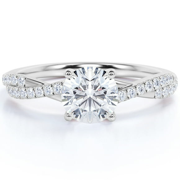 JeenMata Bague de Fiançailles en Moissanite Taille Ronde Infini de 2 Carats en Placage Or Blanc 18K pour Femmes