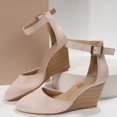 thumbnail image 4 of Closed Toe Wedges for Women Dressy Pointed Toe Platform Wedge Sandals Ankle Strap Heeled Sandals Ladies Comfortable Summer Dress Shoes for Beach Wedding, 4 of 5