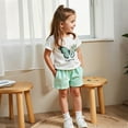 thumbnail image 6 of ZhuoLiL 2 Piece Outfit for Toddler Girl Girls And Boys Summer Short Sleeve Round-Neck Blouses And Casual Shorts Baby Sport Suit Shorts（3-8Y）, 6 of 8