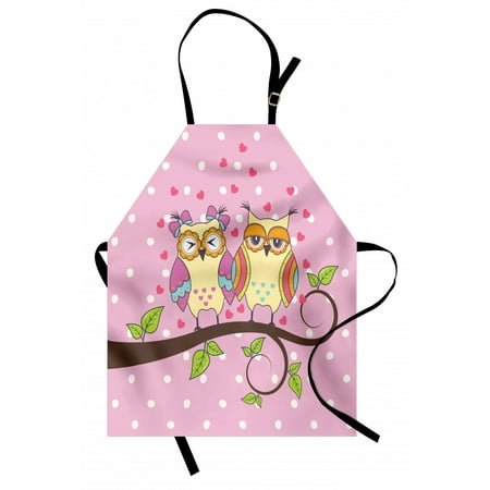 

Owls Apron Owls in Love on Branch Polkadots Leaves Hearts Romance Theme Unisex Kitchen Bib Apron with Adjustable Neck for Cooking Baking Gardening Pale Pink Apple Green Pale Yellow by Ambesonne