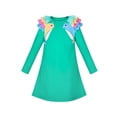 thumbnail image 1 of Robe Fille Turquoise Manches Longues à Volants Épaule Décontractée Coton 4 Ans, 1 of 7