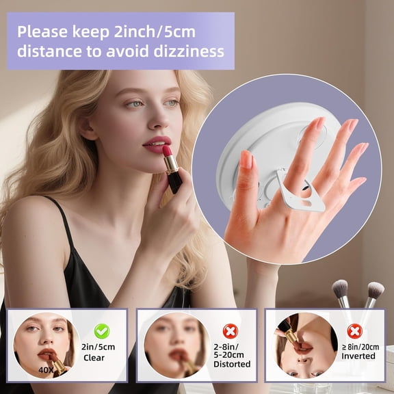 JUNXIAO-40X Magnifying Makeup Mirror, 5inch Handheld Travel Magnifying Mirror, 40x Powerful Magnification with 3 Suction Cups Easy Mounting, Makeup Magnification 40X for Men/Women Detail Work Essenti
