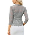 thumbnail image 3 of Floral Lace Shrugs for Women's Evening 3/4 Sleeves Formal Elegant Bolero Cardigan Gray XS, 3 of 6