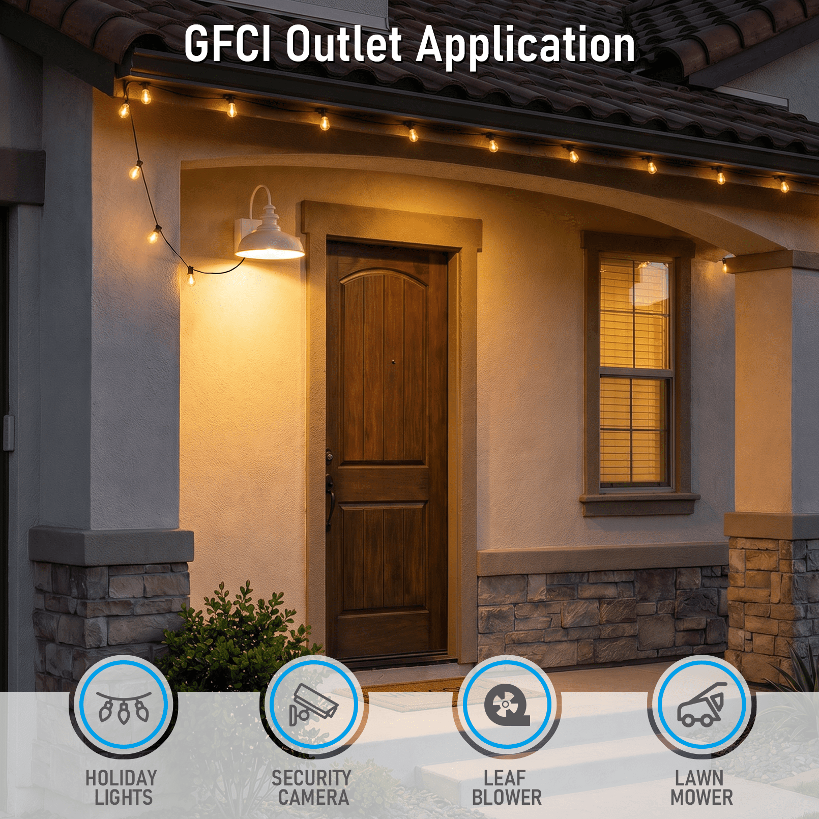 2 Pack Gooseneck Barn Light with GFCI Outlet, Outdoor E26 Base Dusk to Dawn Floodlight, Farmhouse Wall Lantern, White