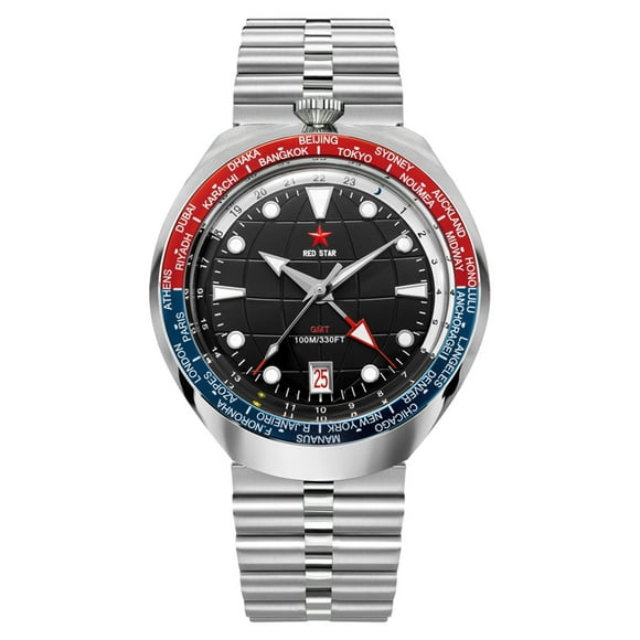 42mm BullHead 100m Diving Automatic Mechanical Watches Calendar Luminous NH34 Wristwatch Black Face