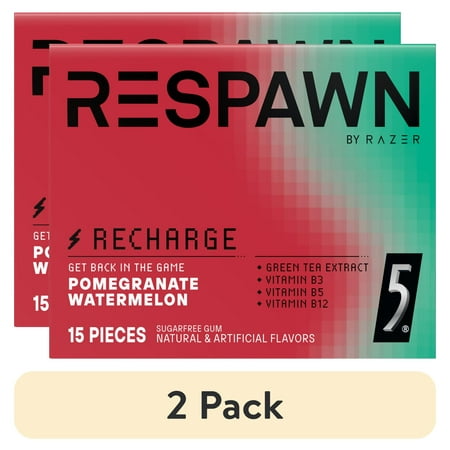 (2 pack) Respawn Pomegranate Watermelon Sugar Free Chewing Gum- 15 Sticks