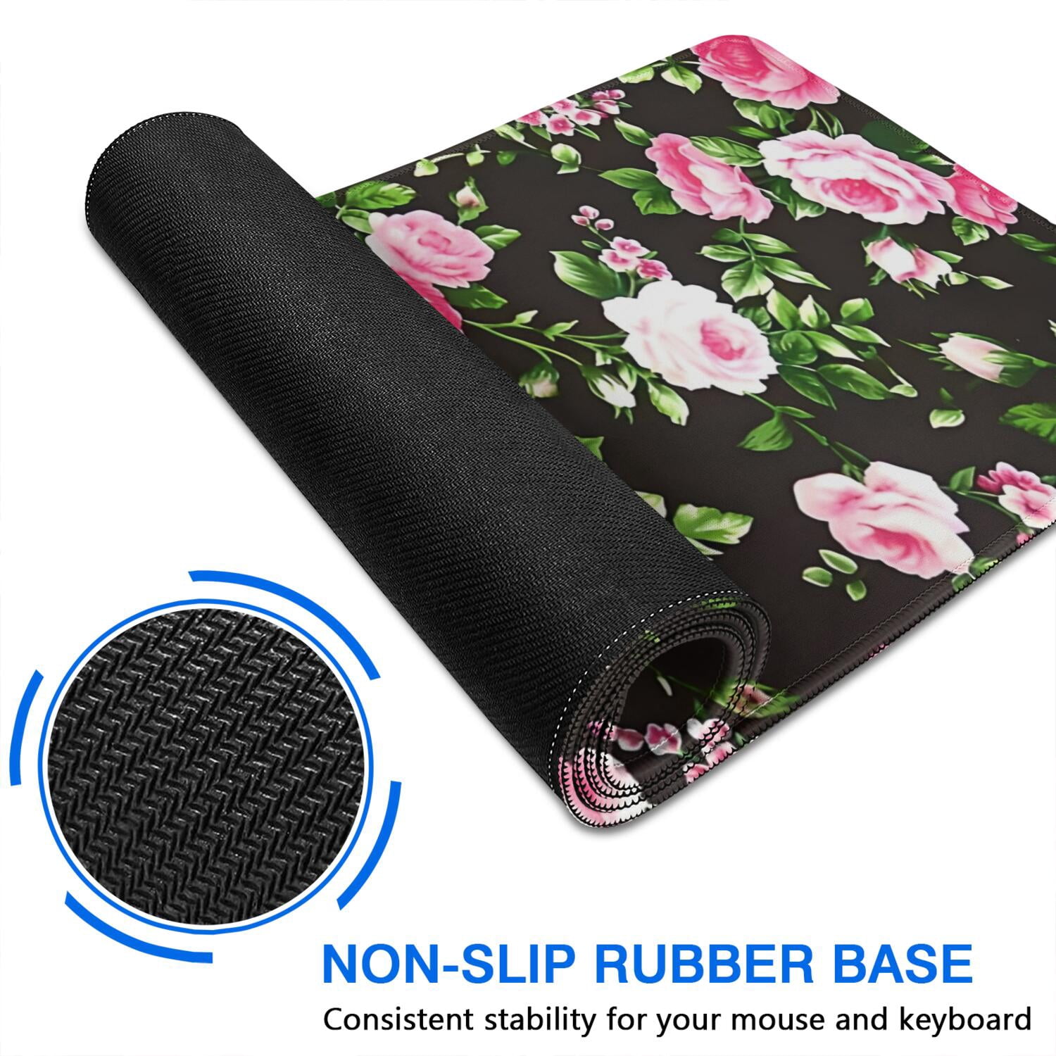 Long Mouse Pads for Desk,Pioneer Flower Floral Print Pattern Desk Mats on Top Of Desks, Desk Mouse Pad Extra Large with 3mm Non-Slip Base and Stitched Edge for Gaming,Office,Work,Home 47.3"x23.6"