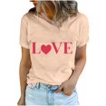 thumbnail image 2 of BLTIBY Valentine's Day Sweatshirts for Women Spring Summer Short Sleeve Crewneck Funny Love Heart Graphic Valentines Shirts Valentines Fashion Casual Pullover Tops Khaki L, 2 of 5