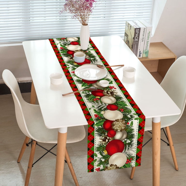 Artoid Mode Christmas Table Runner – 13x90 Inch Pine Poinsettia Holiday Table Decor For Dining, Kitchen, Parties