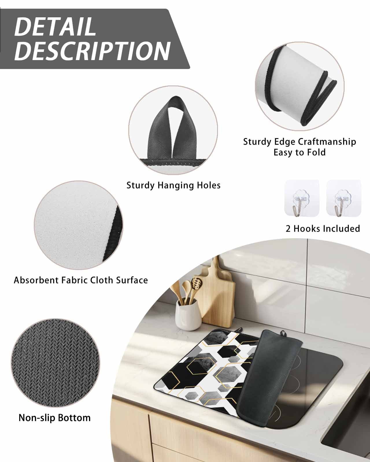 Stove Top Covers for Electric Stove, Black Grey Glass Stovetop Cover Protector, Geometric Gold White Hexagon Modern Induction Cooktop Protector Oven Mat for Kitchen Countertop 24"x21"