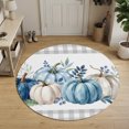 thumbnail image 3 of Small Round Rug 3Ft, Blue White Pumpkin Fall Non-Slip Washable Circle Rugs Carpet, Thanksgiving Eucalyptus White Plaid Indoor Outdoor Rug Floor Mats Throw Runner for Bedroom Living Room Bathroom, 3 of 8