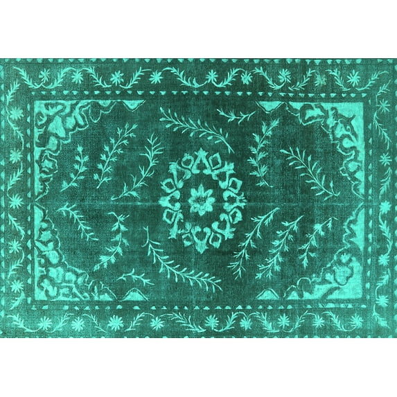 Ahgly Company Indoor Rectangle Oriental Turquoise Blue Industrial Area Rugs, 4' x 6'