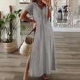 thumbnail image 2 of Maxi Dresses for Women Solid Color Maxi Dress Crew Neck Loose Short Sleeve Knee-length Dress Lightweight Womens Casual Summer Dress Party Office Outfit S-XXL, 2 of 6