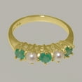 thumbnail image 5 of LBG British Made 18k Yellow Gold Natural Emerald & Cultured Pearl Womens Eternity Ring - 33 size options - Size 4, 5 of 7