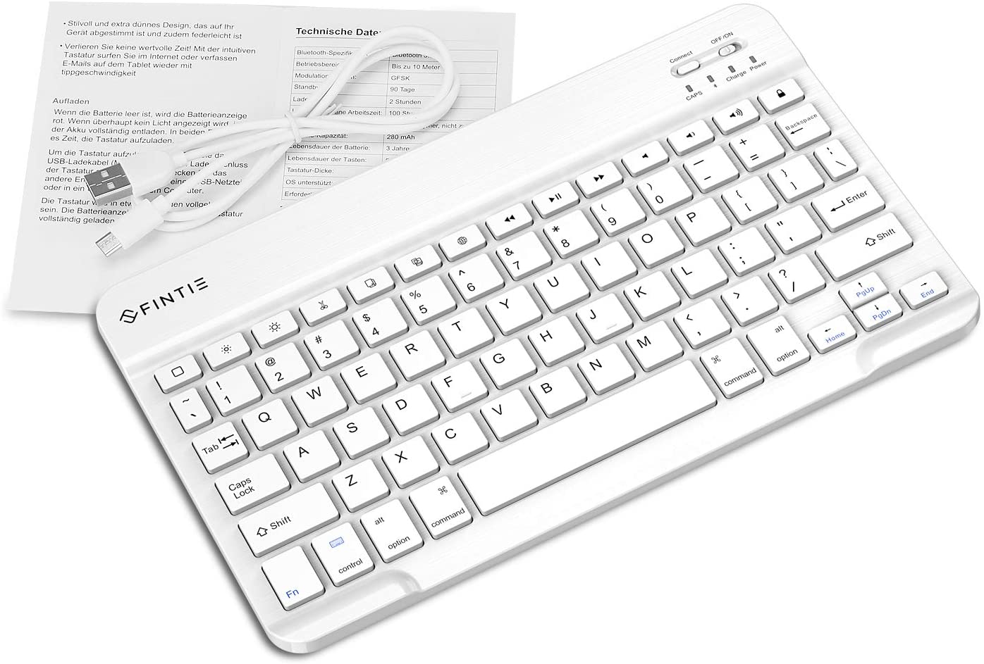 Fintie 10.5-Inch Ultrathin (4mm) Wireless Bluetooth Keyboard for iPad Air 4th Gen 10.9", iPad 10.2", iPad Air 3rd Gen 10.5"/Air 2/Air, iPad Pro 11/Pro 10.5/Pro 9.7, iPad 9.7 Inch, iPad 2/3/4, White