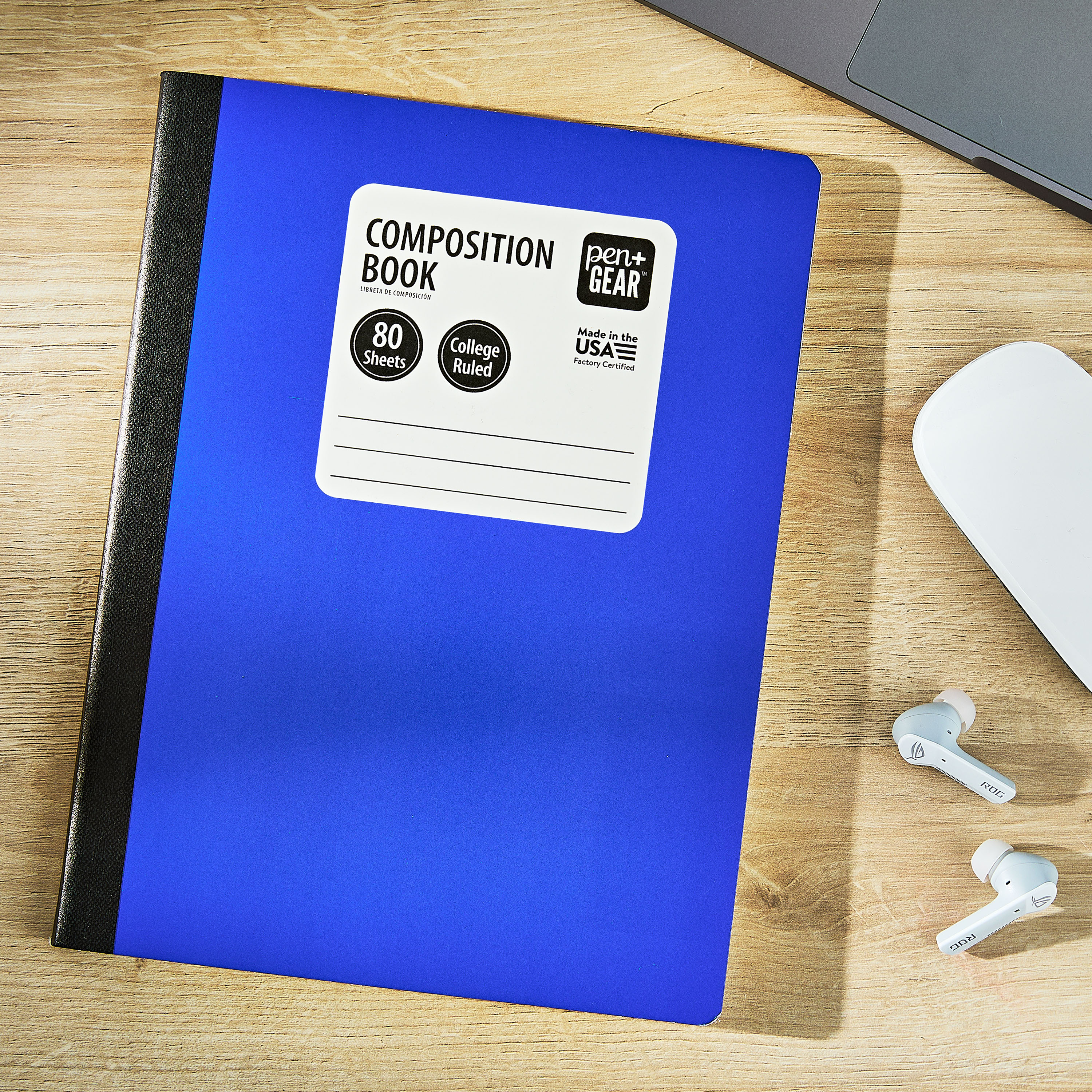 Composition book Pen+Gear de rayas universitarias, 7.5" x 9.75", azul, 80 hojas, nuevo 2
