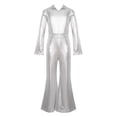 thumbnail image 5 of YEAHDOR Kids Girls Metallic Disco Dance Jumpsuit Long Sleeve Bell-Bottomed Bodysuit Halloween Party Outfit Silver 8, 5 of 7