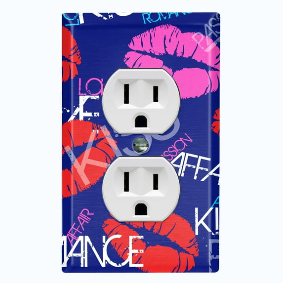 Metal Light Switch Plate Cover Lipstick Kisses Love Romance Dark Blue LOV007